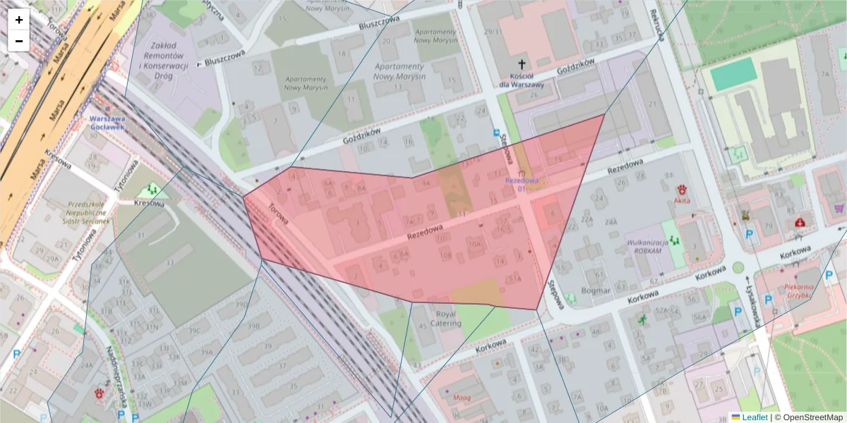 Szczegółowa mapa kodu pocztowego 04-232 z granicami, sąsiednimi kodami pocztowymi i urzędami pocztowymi
