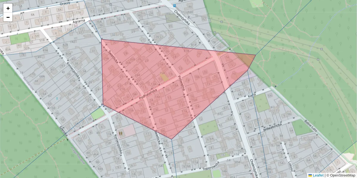 Szczegółowa mapa kodu pocztowego 04-268 z granicami, sąsiednimi kodami pocztowymi i urzędami pocztowymi