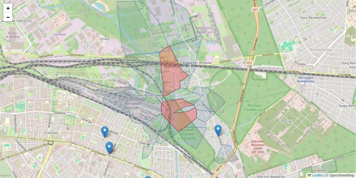 Szczegółowa mapa kodu pocztowego 04-277 z granicami, sąsiednimi kodami pocztowymi i urzędami pocztowymi