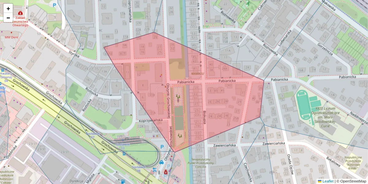Szczegółowa mapa kodu pocztowego 04-281 z granicami, sąsiednimi kodami pocztowymi i urzędami pocztowymi