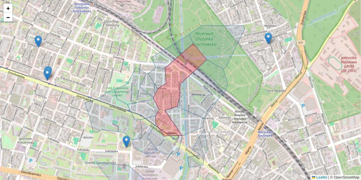 Szczegółowa mapa kodu pocztowego 04-285 z granicami, sąsiednimi kodami pocztowymi i urzędami pocztowymi