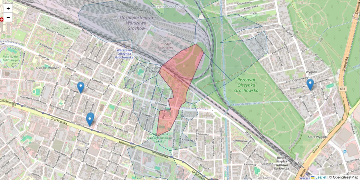 Szczegółowa mapa kodu pocztowego 04-294 z granicami, sąsiednimi kodami pocztowymi i urzędami pocztowymi
