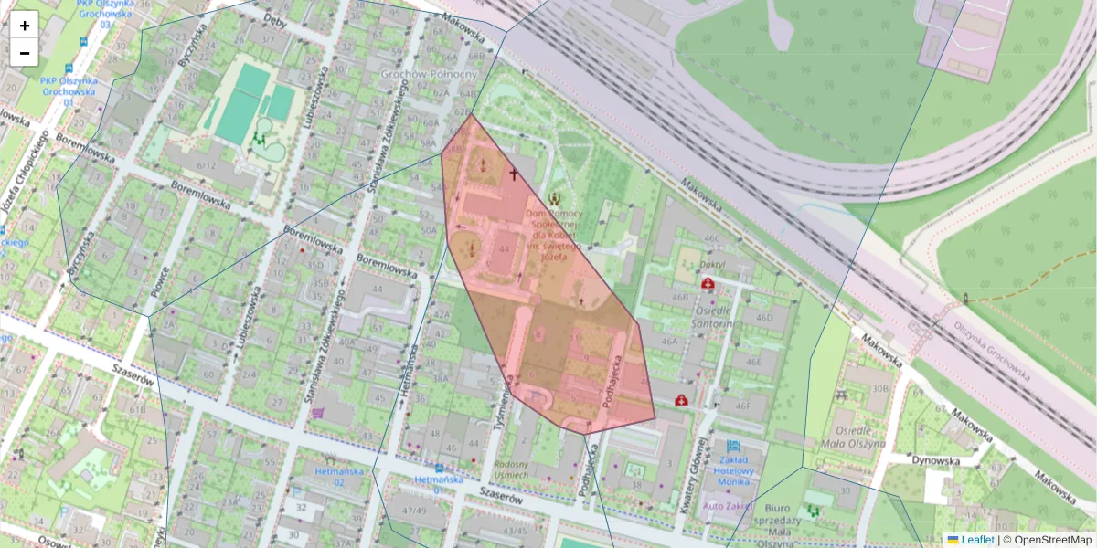Szczegółowa mapa kodu pocztowego 04-303 z granicami, sąsiednimi kodami pocztowymi i urzędami pocztowymi