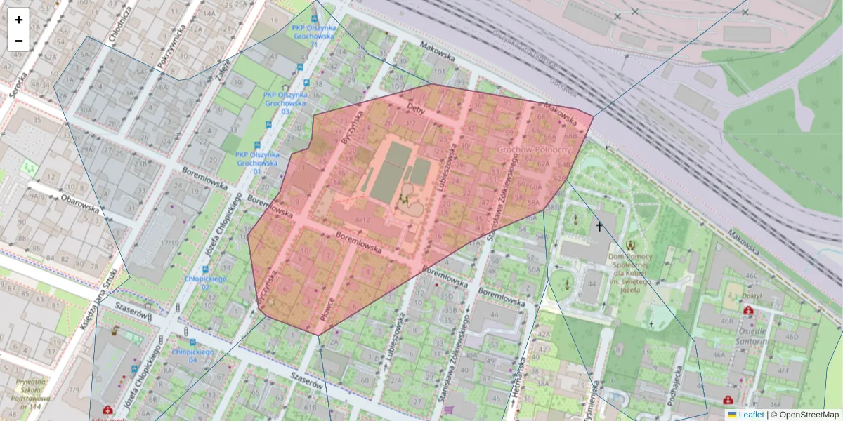 Szczegółowa mapa kodu pocztowego 04-310 z granicami, sąsiednimi kodami pocztowymi i urzędami pocztowymi