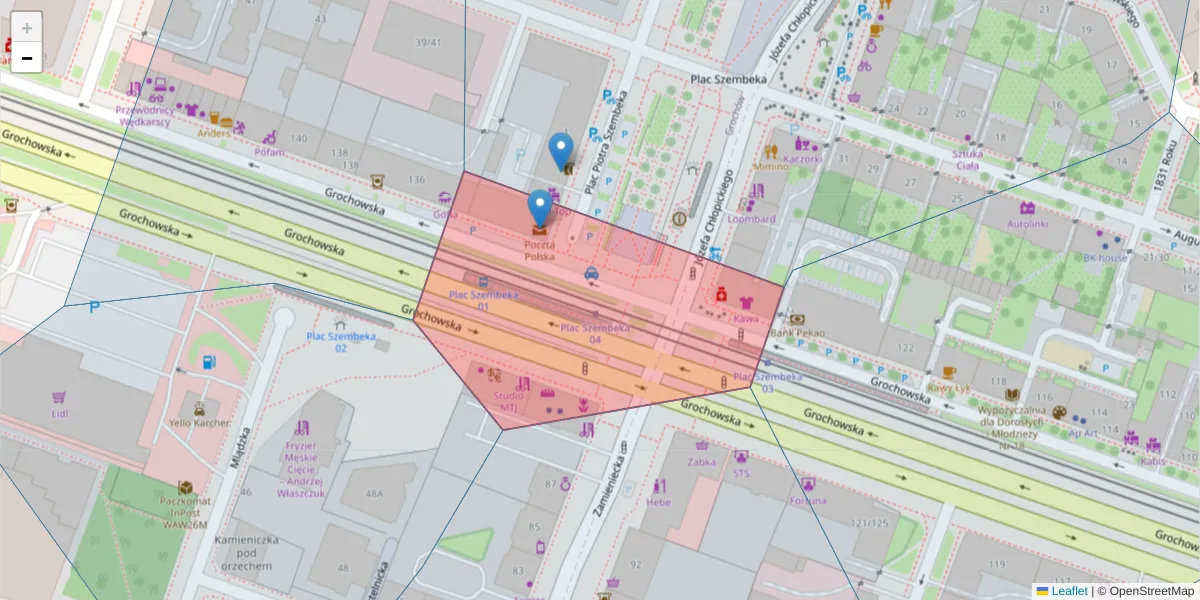Szczegółowa mapa kodu pocztowego 04-327 z granicami, sąsiednimi kodami pocztowymi i urzędami pocztowymi
