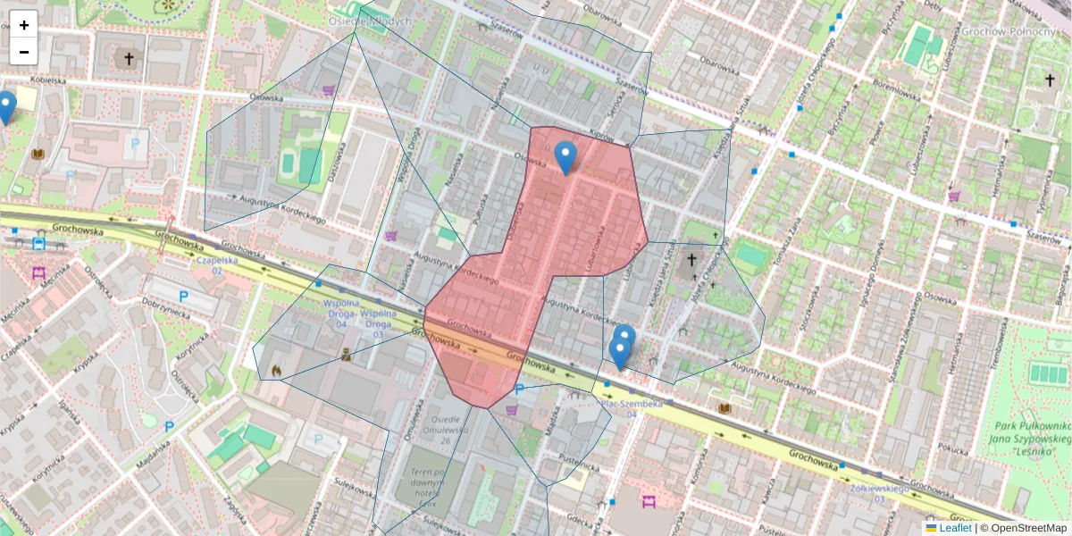 Szczegółowa mapa kodu pocztowego 04-333 z granicami, sąsiednimi kodami pocztowymi i urzędami pocztowymi