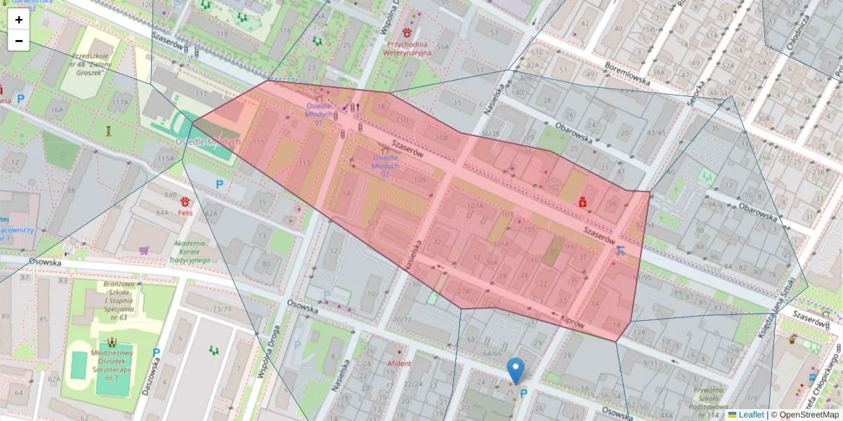 Szczegółowa mapa kodu pocztowego 04-335 z granicami, sąsiednimi kodami pocztowymi i urzędami pocztowymi