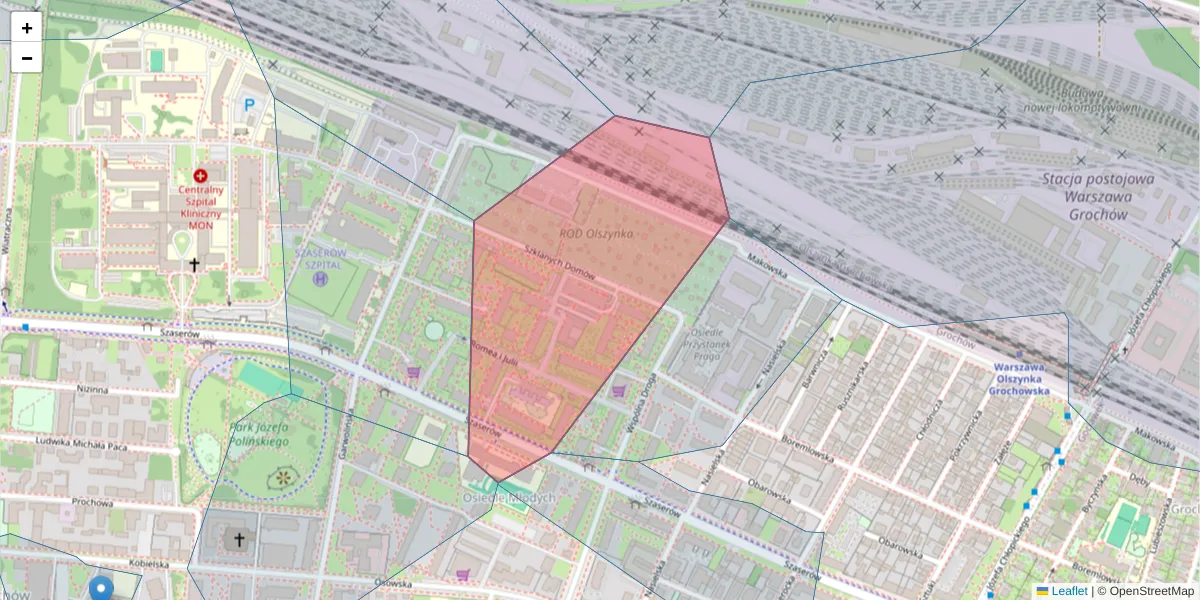 Szczegółowa mapa kodu pocztowego 04-346 z granicami, sąsiednimi kodami pocztowymi i urzędami pocztowymi