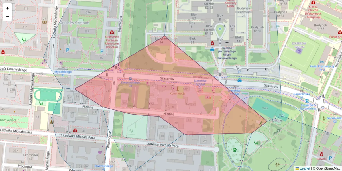 Szczegółowa mapa kodu pocztowego 04-363 z granicami, sąsiednimi kodami pocztowymi i urzędami pocztowymi