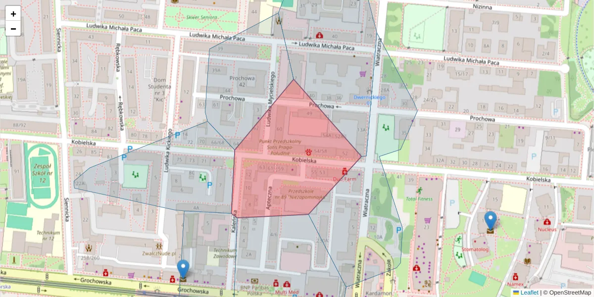 Szczegółowa mapa kodu pocztowego 04-389 z granicami, sąsiednimi kodami pocztowymi i urzędami pocztowymi