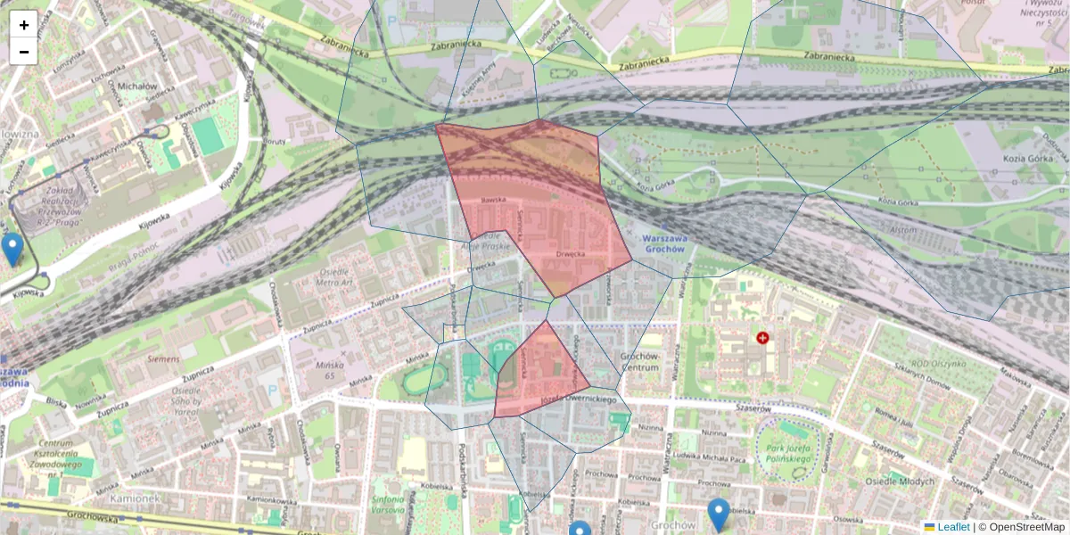 Szczegółowa mapa kodu pocztowego 04-393 z granicami, sąsiednimi kodami pocztowymi i urzędami pocztowymi