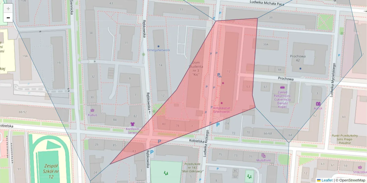 Szczegółowa mapa kodu pocztowego 04-397 z granicami, sąsiednimi kodami pocztowymi i urzędami pocztowymi