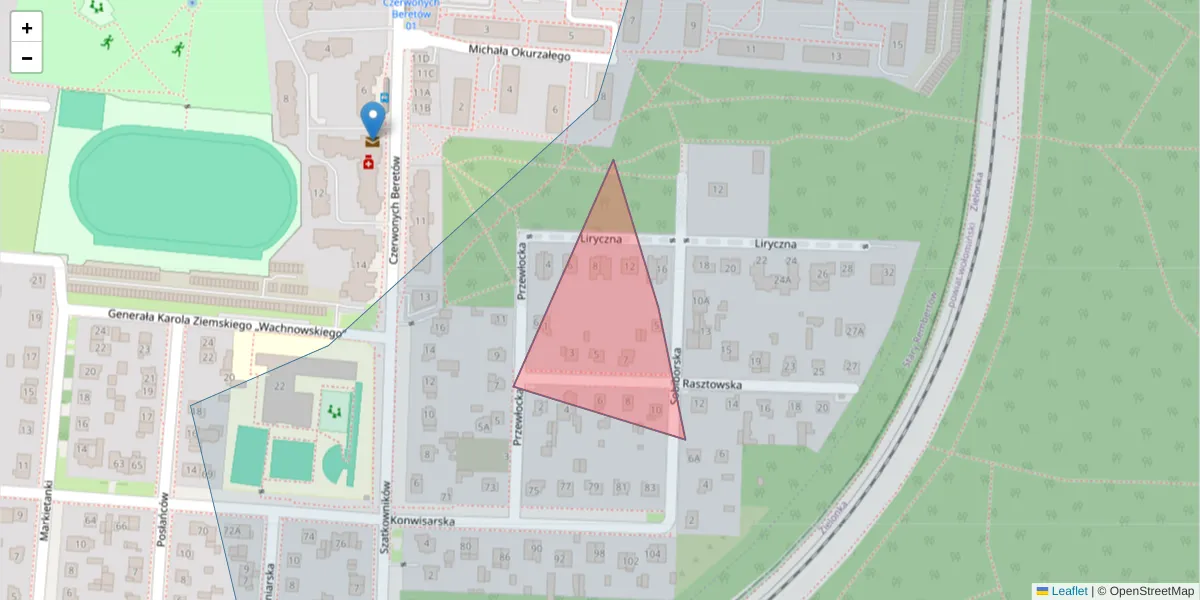 Szczegółowa mapa kodu pocztowego 04-408 z granicami, sąsiednimi kodami pocztowymi i urzędami pocztowymi