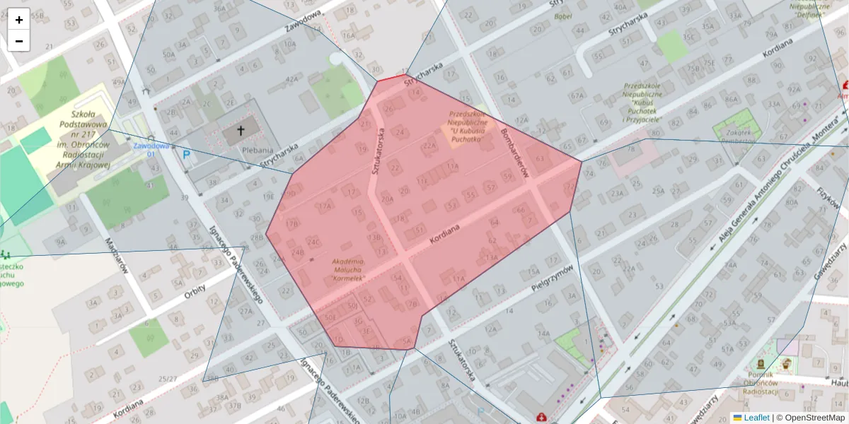 Szczegółowa mapa kodu pocztowego 04-418 z granicami, sąsiednimi kodami pocztowymi i urzędami pocztowymi