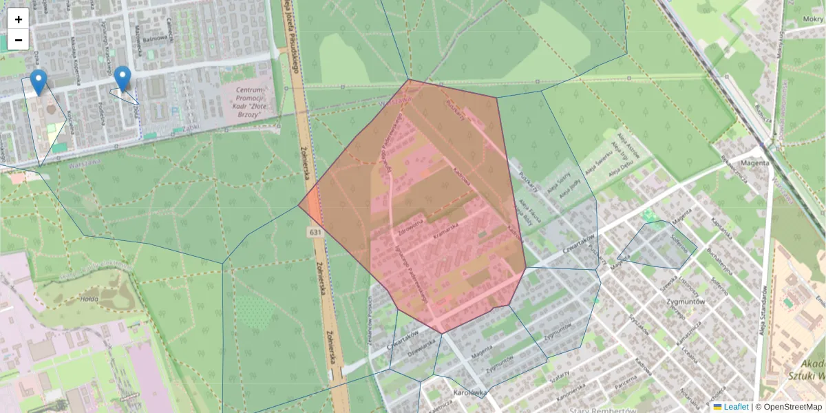 Szczegółowa mapa kodu pocztowego 04-438 z granicami, sąsiednimi kodami pocztowymi i urzędami pocztowymi