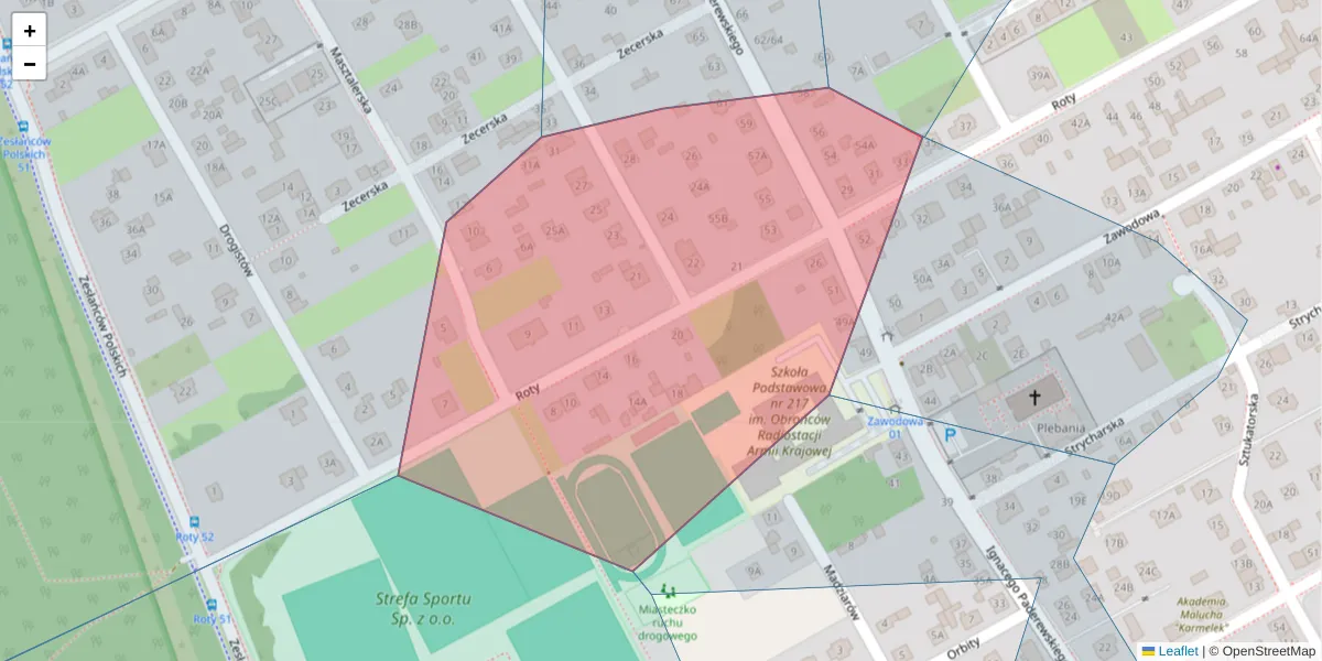 Szczegółowa mapa kodu pocztowego 04-447 z granicami, sąsiednimi kodami pocztowymi i urzędami pocztowymi