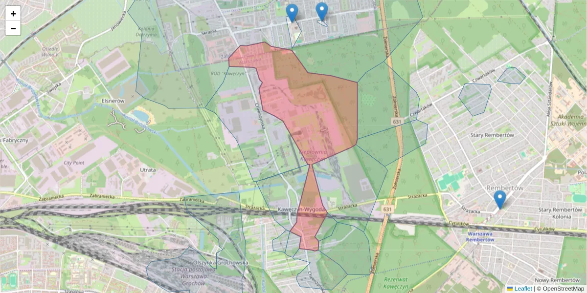 Szczegółowa mapa kodu pocztowego 04-464 z granicami, sąsiednimi kodami pocztowymi i urzędami pocztowymi