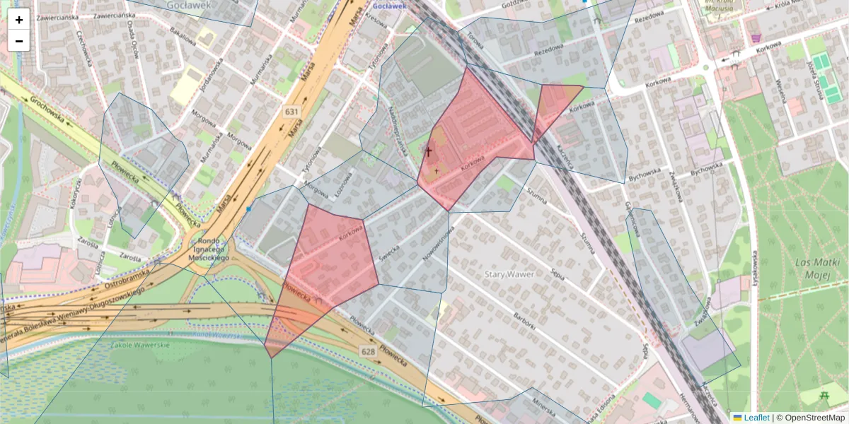 Szczegółowa mapa kodu pocztowego 04-502 z granicami, sąsiednimi kodami pocztowymi i urzędami pocztowymi