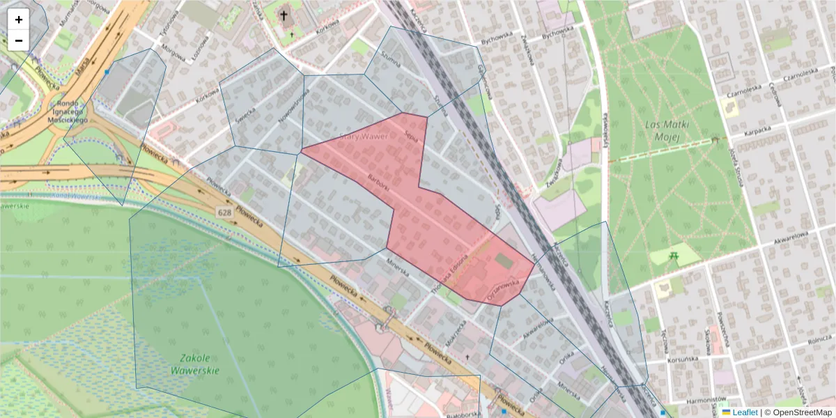 Szczegółowa mapa kodu pocztowego 04-511 z granicami, sąsiednimi kodami pocztowymi i urzędami pocztowymi