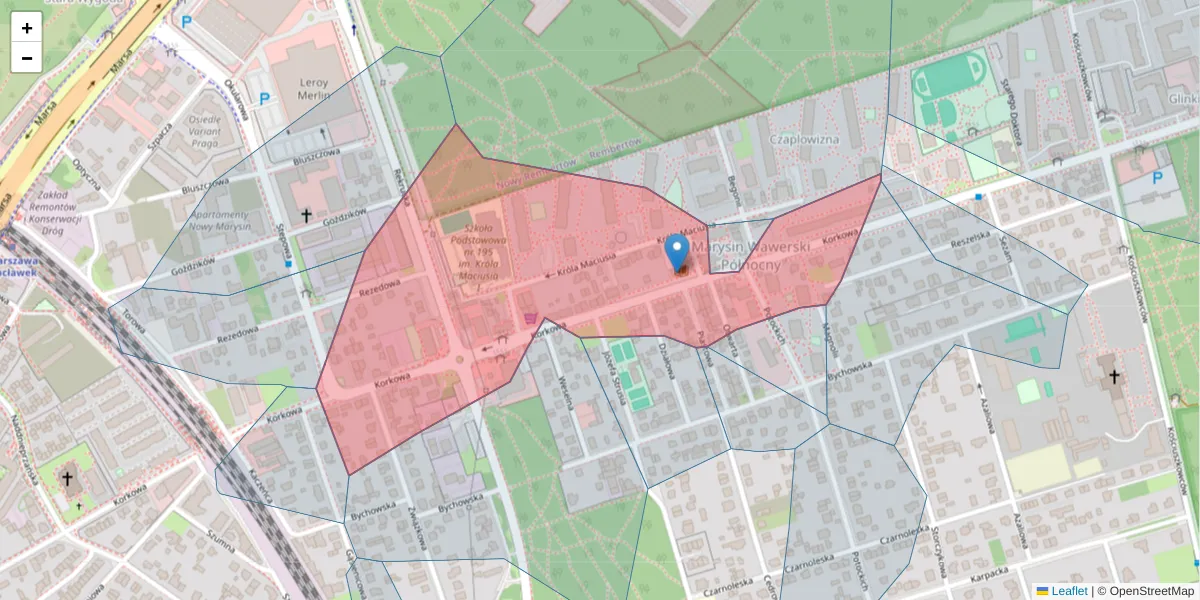 Szczegółowa mapa kodu pocztowego 04-519 z granicami, sąsiednimi kodami pocztowymi i urzędami pocztowymi