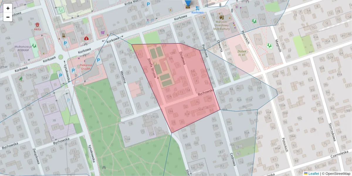 Szczegółowa mapa kodu pocztowego 04-525 z granicami, sąsiednimi kodami pocztowymi i urzędami pocztowymi