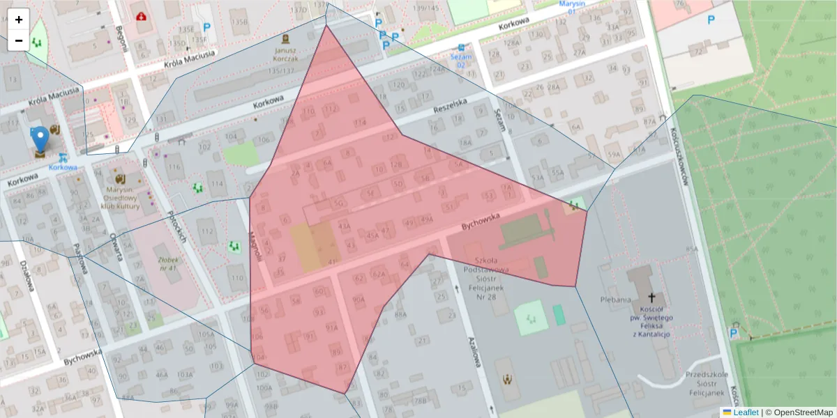 Szczegółowa mapa kodu pocztowego 04-536 z granicami, sąsiednimi kodami pocztowymi i urzędami pocztowymi