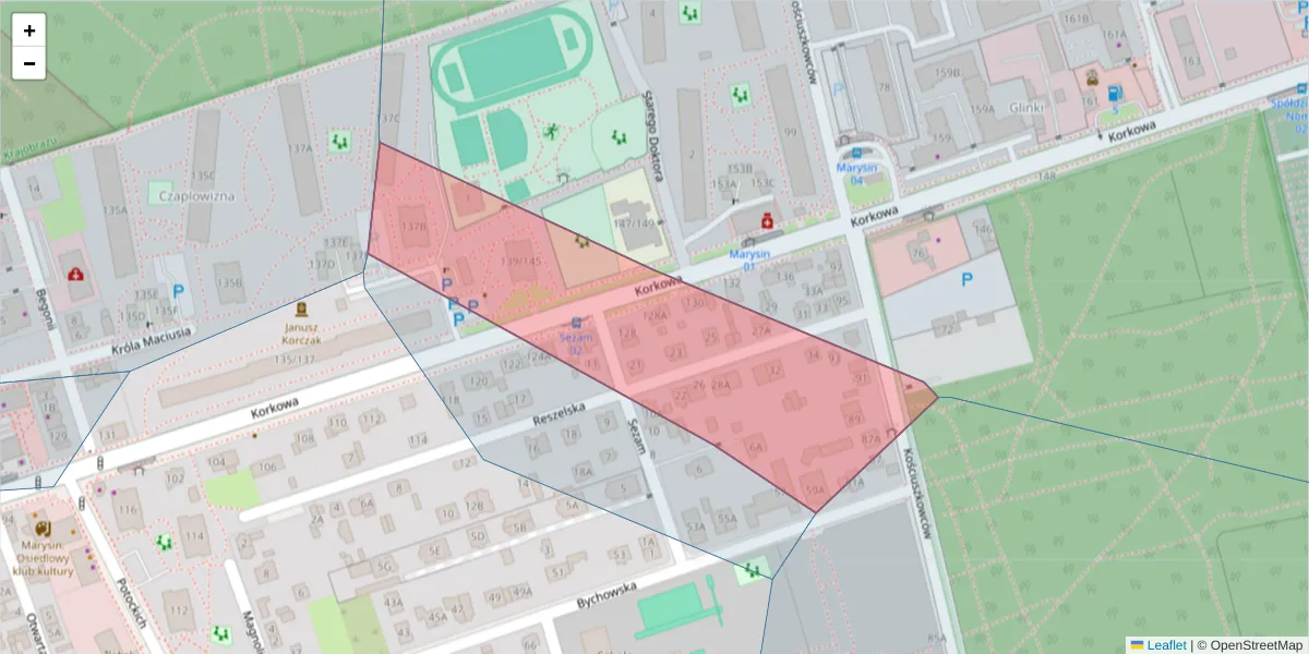 Szczegółowa mapa kodu pocztowego 04-537 z granicami, sąsiednimi kodami pocztowymi i urzędami pocztowymi