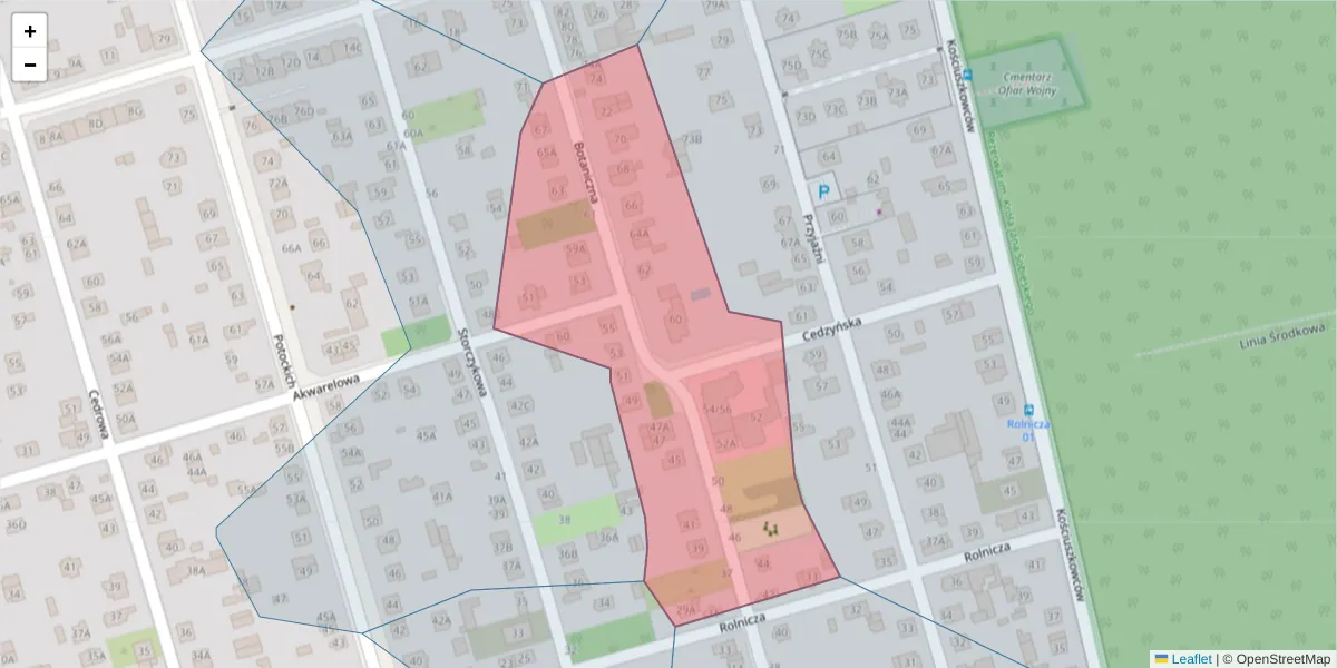 Szczegółowa mapa kodu pocztowego 04-543 z granicami, sąsiednimi kodami pocztowymi i urzędami pocztowymi