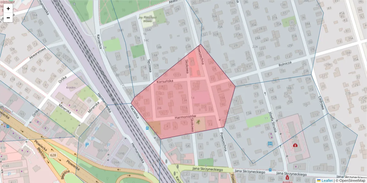 Szczegółowa mapa kodu pocztowego 04-560 z granicami, sąsiednimi kodami pocztowymi i urzędami pocztowymi
