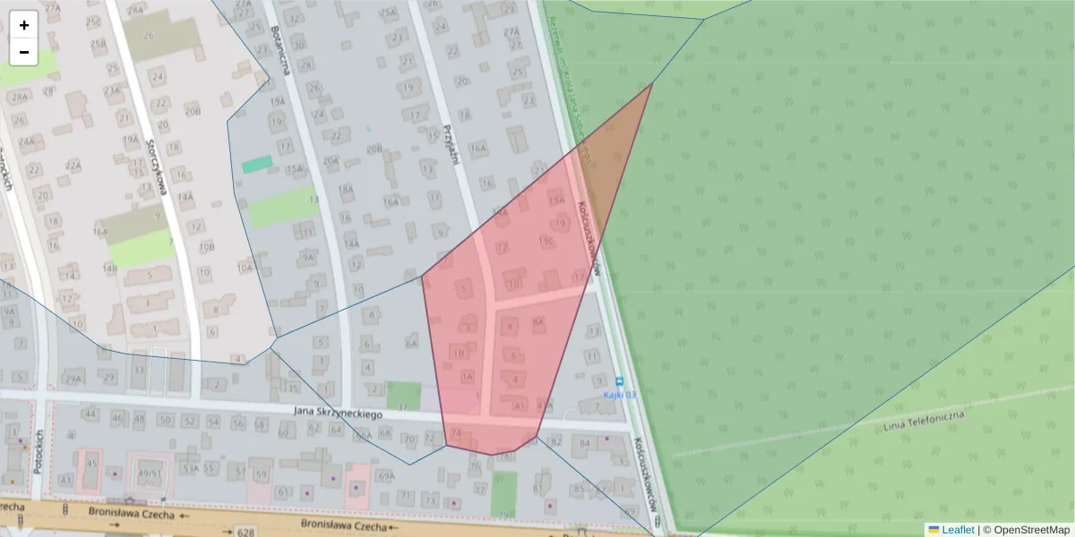 Szczegółowa mapa kodu pocztowego 04-569 z granicami, sąsiednimi kodami pocztowymi i urzędami pocztowymi