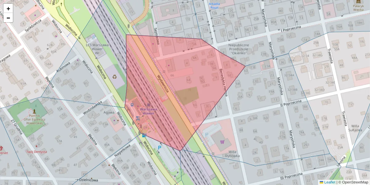 Szczegółowa mapa kodu pocztowego 04-601 z granicami, sąsiednimi kodami pocztowymi i urzędami pocztowymi