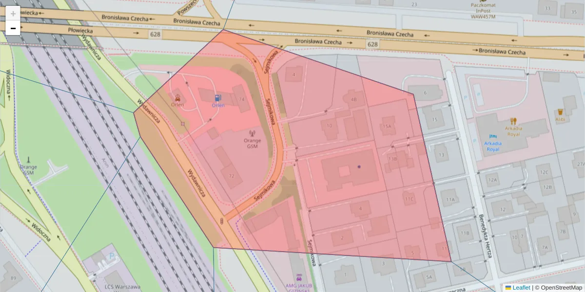 Szczegółowa mapa kodu pocztowego 04-602 z granicami, sąsiednimi kodami pocztowymi i urzędami pocztowymi