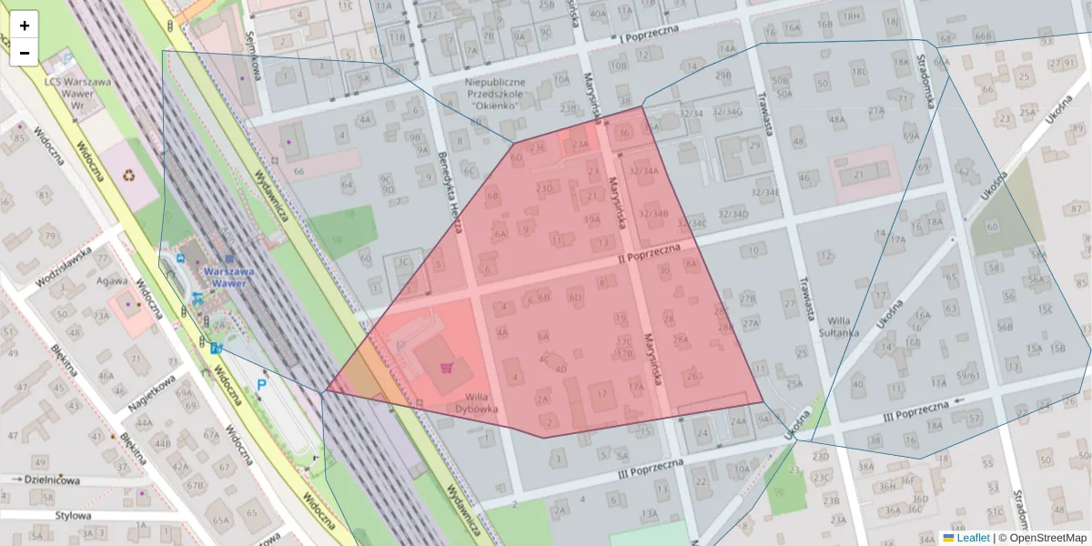 Szczegółowa mapa kodu pocztowego 04-603 z granicami, sąsiednimi kodami pocztowymi i urzędami pocztowymi