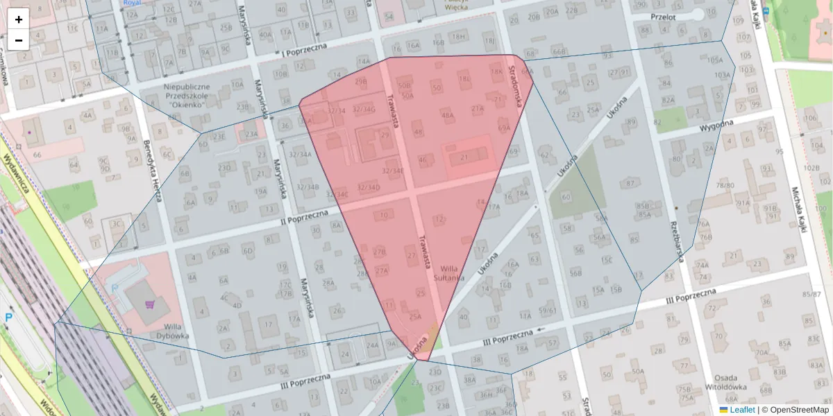 Szczegółowa mapa kodu pocztowego 04-604 z granicami, sąsiednimi kodami pocztowymi i urzędami pocztowymi