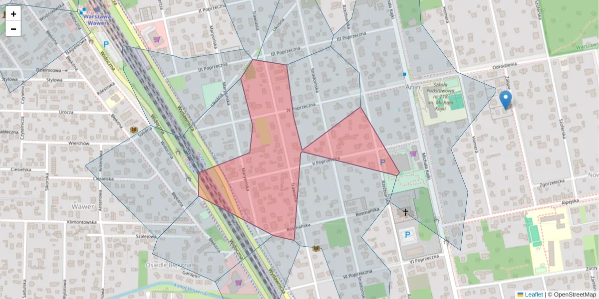 Szczegółowa mapa kodu pocztowego 04-611 z granicami, sąsiednimi kodami pocztowymi i urzędami pocztowymi