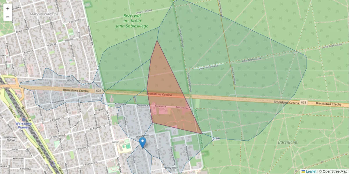 Szczegółowa mapa kodu pocztowego 04-623 z granicami, sąsiednimi kodami pocztowymi i urzędami pocztowymi