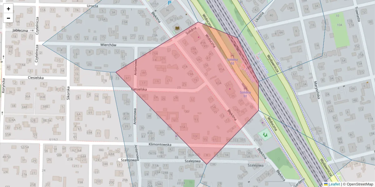 Szczegółowa mapa kodu pocztowego 04-653 z granicami, sąsiednimi kodami pocztowymi i urzędami pocztowymi
