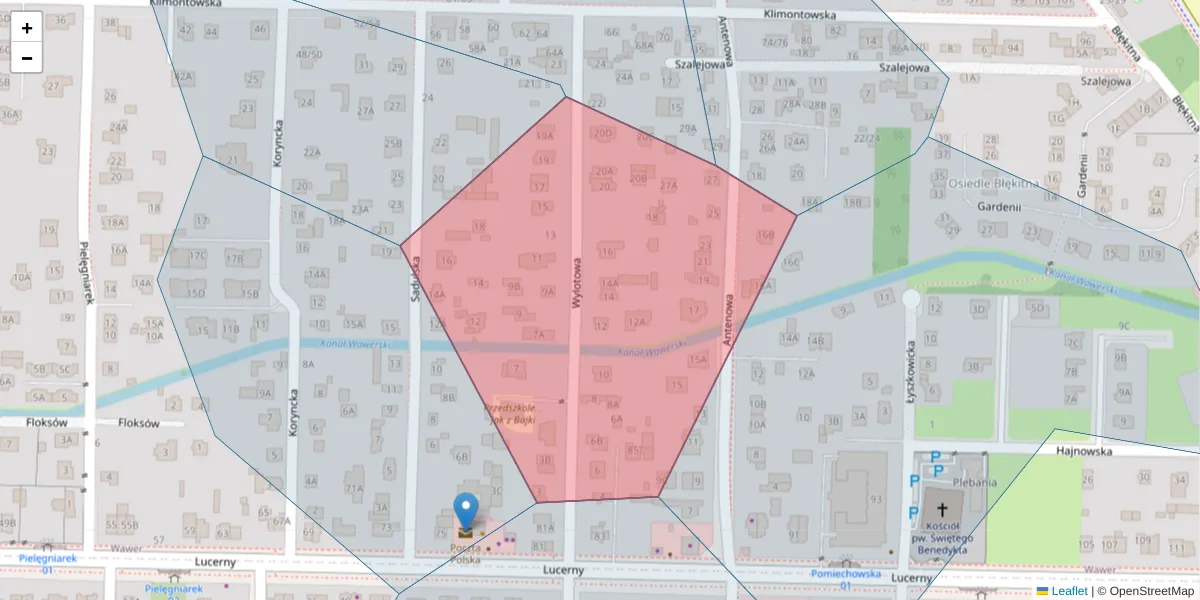 Szczegółowa mapa kodu pocztowego 04-659 z granicami, sąsiednimi kodami pocztowymi i urzędami pocztowymi
