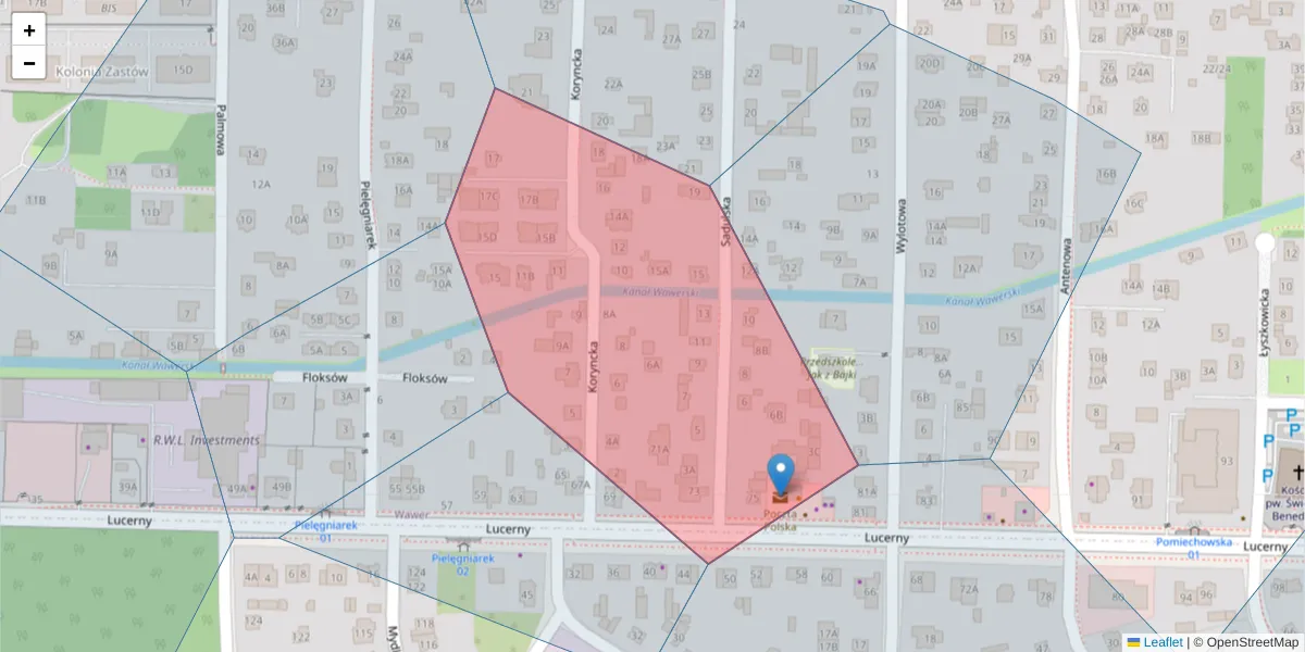 Szczegółowa mapa kodu pocztowego 04-686 z granicami, sąsiednimi kodami pocztowymi i urzędami pocztowymi