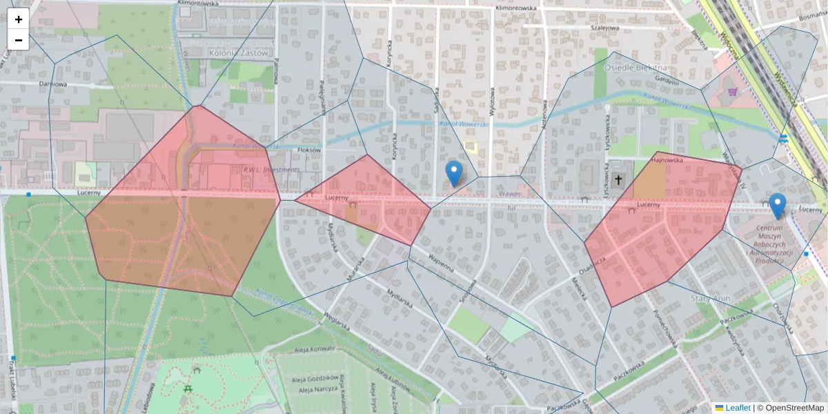 Szczegółowa mapa kodu pocztowego 04-687 z granicami, sąsiednimi kodami pocztowymi i urzędami pocztowymi