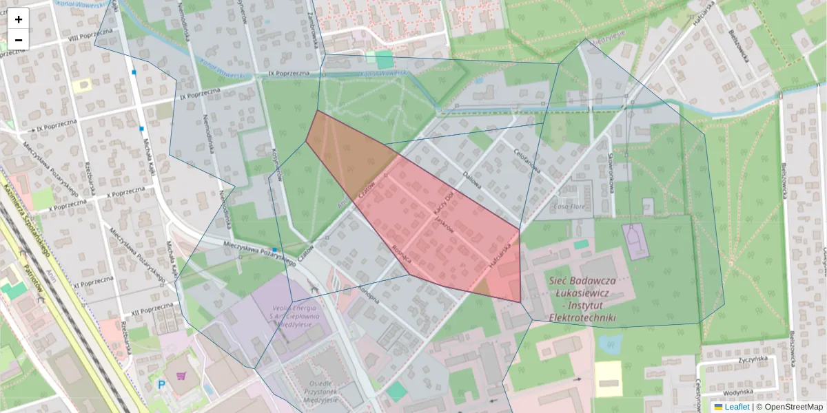 Szczegółowa mapa kodu pocztowego 04-709 z granicami, sąsiednimi kodami pocztowymi i urzędami pocztowymi
