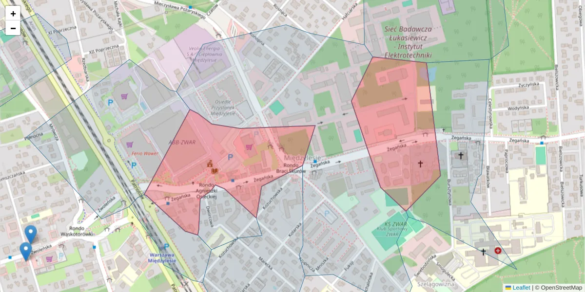 Szczegółowa mapa kodu pocztowego 04-713 z granicami, sąsiednimi kodami pocztowymi i urzędami pocztowymi