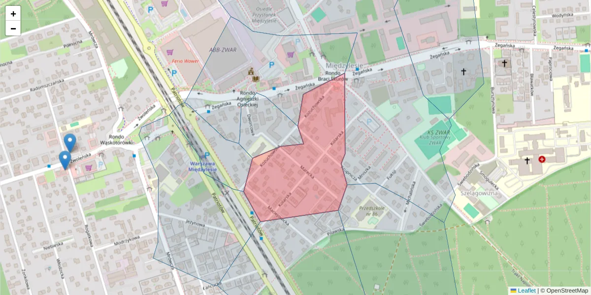Szczegółowa mapa kodu pocztowego 04-715 z granicami, sąsiednimi kodami pocztowymi i urzędami pocztowymi
