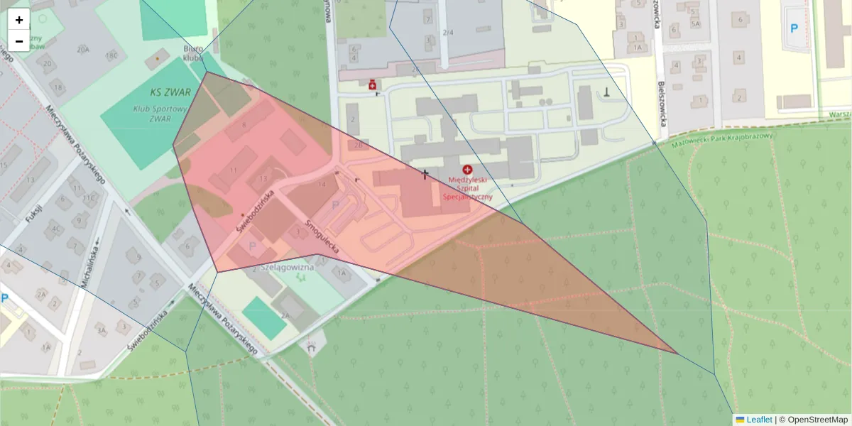 Szczegółowa mapa kodu pocztowego 04-722 z granicami, sąsiednimi kodami pocztowymi i urzędami pocztowymi