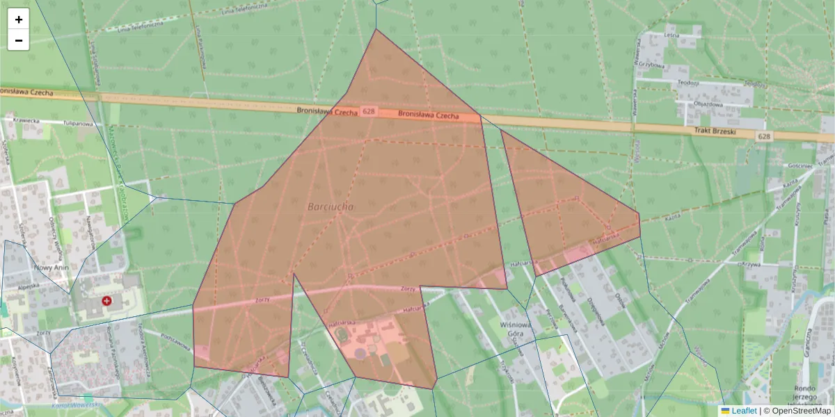 Szczegółowa mapa kodu pocztowego 04-725 z granicami, sąsiednimi kodami pocztowymi i urzędami pocztowymi