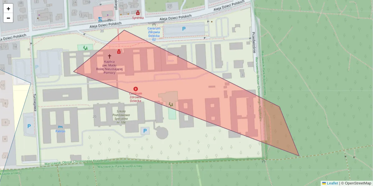 Szczegółowa mapa kodu pocztowego 04-736 z granicami, sąsiednimi kodami pocztowymi i urzędami pocztowymi