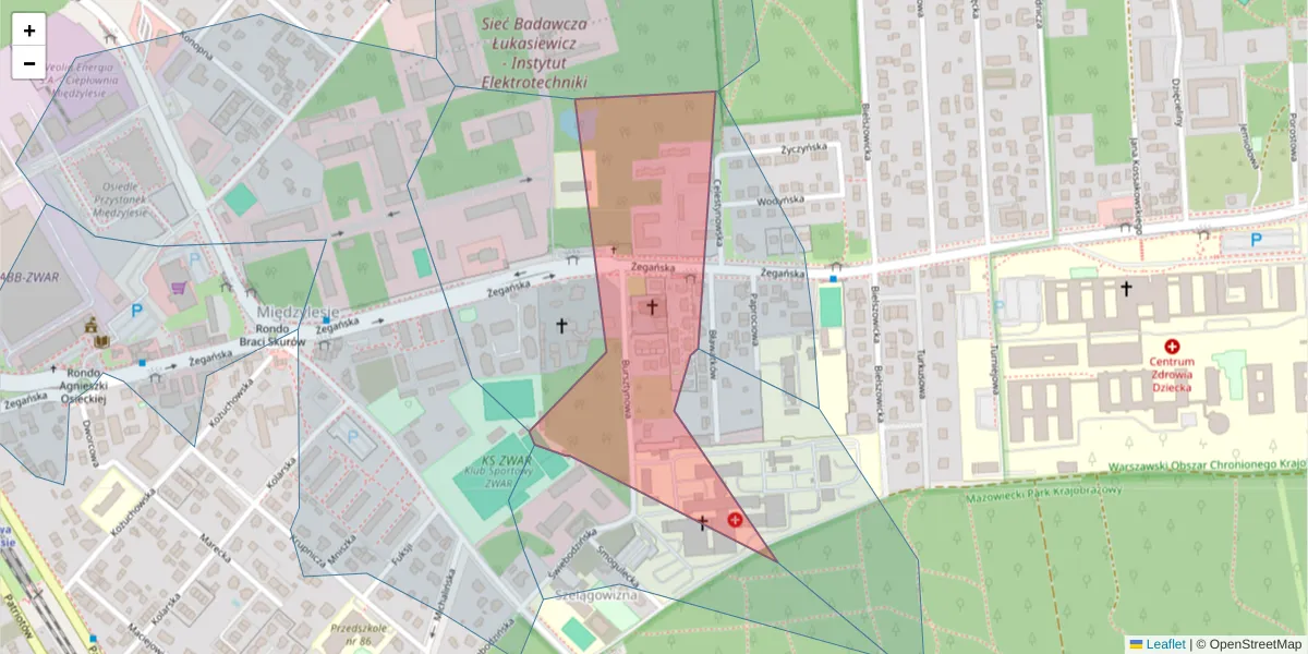 Szczegółowa mapa kodu pocztowego 04-749 z granicami, sąsiednimi kodami pocztowymi i urzędami pocztowymi