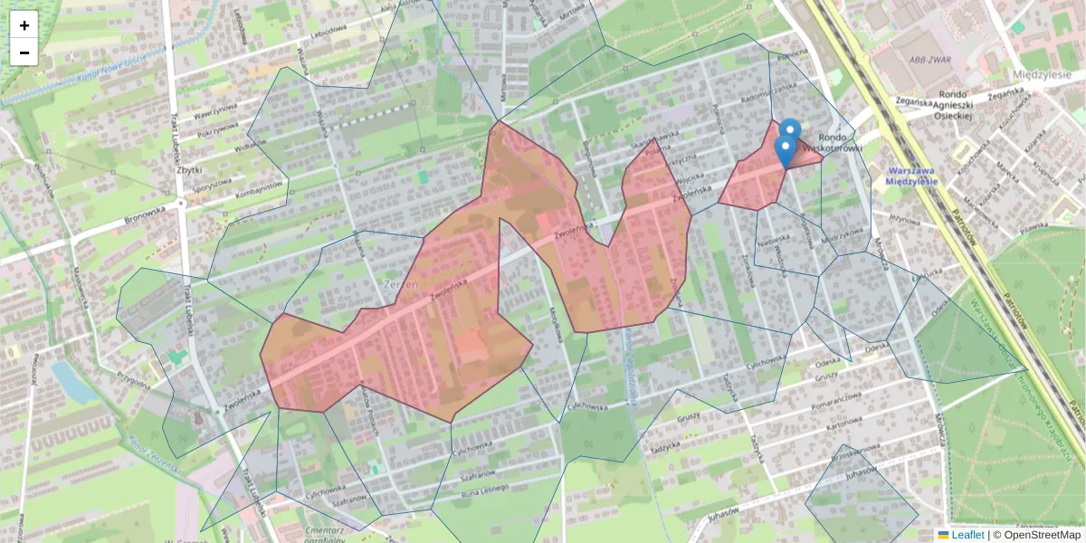 Szczegółowa mapa kodu pocztowego 04-761 z granicami, sąsiednimi kodami pocztowymi i urzędami pocztowymi