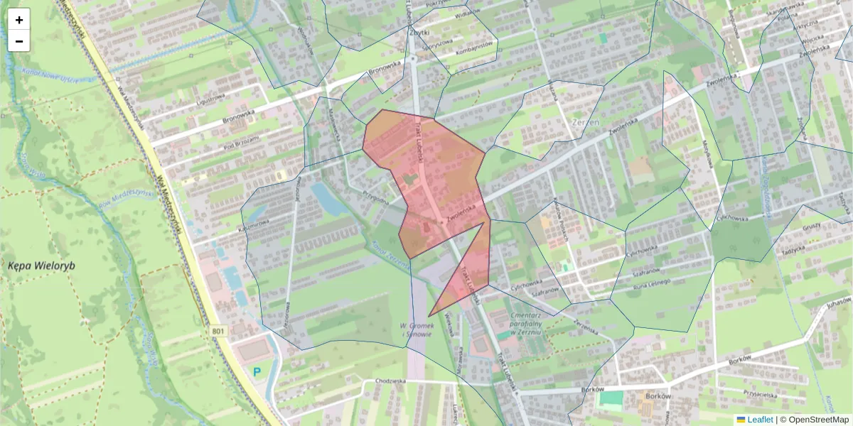 Szczegółowa mapa kodu pocztowego 04-766 z granicami, sąsiednimi kodami pocztowymi i urzędami pocztowymi