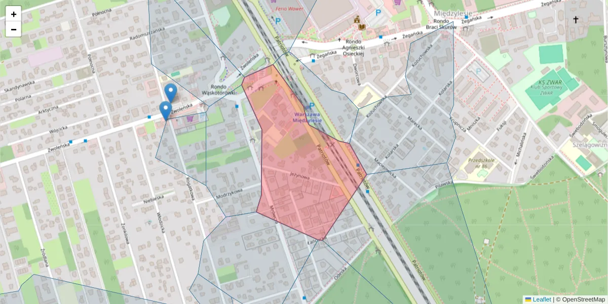 Szczegółowa mapa kodu pocztowego 04-767 z granicami, sąsiednimi kodami pocztowymi i urzędami pocztowymi
